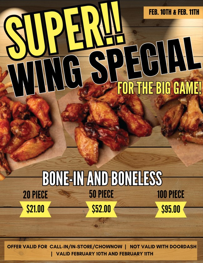 LIMTED TIME ONLY! Superbowl Wing Special at Foster’s Grille! icon